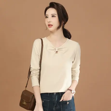 韩潮袭人设计感V领时髦长袖T恤女2024春季新款修身百搭打底衫图片