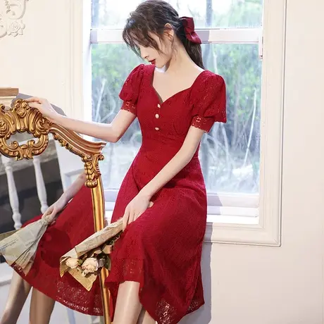 敬酒服新娘2024新款夏季订婚回门礼服裙小个子蕾丝中长款平时可穿商品大图