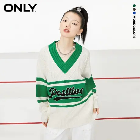【CC家居控】ONLY夏季时尚字母设计V领宽松长袖针织衫女商品大图