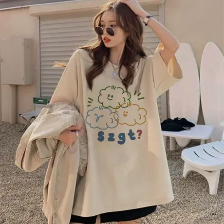 纯棉短袖t恤女2023新款设计感小众夏季美式复古大码宽松半袖上衣商品大图