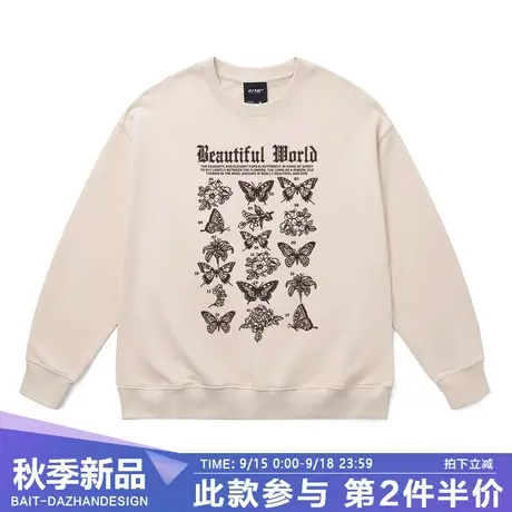 圆领卫衣女美式甜酷风蝴蝶印花潮牌炸街宽松ins风设计感情侣外套商品大图