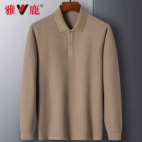 【华夫格】雅鹿男士翻领长袖t恤春季新款商务休闲简约百搭polo衫商品大图