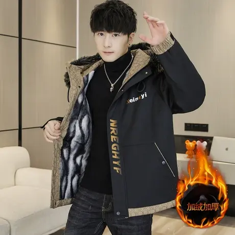 【85-230斤】2023新款男士加绒加厚派克服加肥加大码棉衣连帽外套图片