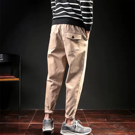 潮牌ins工装裤夏季薄款港风直筒休闲裤男韩版潮流宽松9分牛仔裤子商品大图