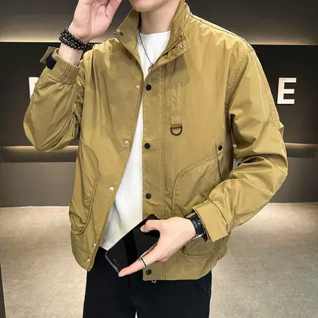 夹克男士春秋新款潮流休闲冲锋衣潮流运动青年黑色薄款工装外套男图片