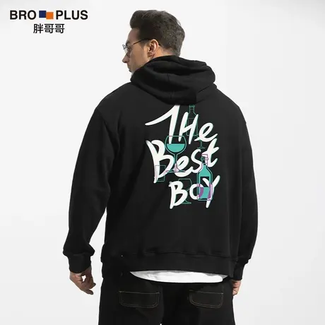 胖哥哥卫衣男大码重磅秋季厚款加肥加大宽松青春潮流男士连帽卫衣图片