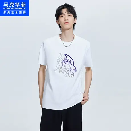商场同款马克华菲鲸鱼渐变刺绣短袖T恤男23夏季新款时尚潮流上衣商品大图
