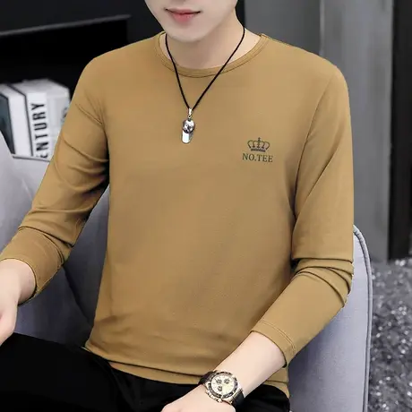 莫代尔长袖t恤男春季圆领上衣服潮流内搭打底衫皇冠印花秋衣小衫商品大图