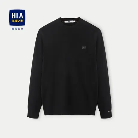 HLA/海澜之家舒适圆领长袖针织衫23秋季新款黑色包芯纱柔软毛衣男商品大图