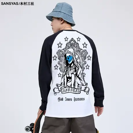 木村三社x救赎系列慈悲救世主全棉秋季长袖t恤男春圆领宽松上衣图片