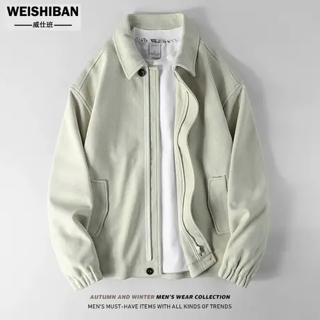 男士轻熟风翻领夹克春秋季2023新款高级感特织面料宽松行政外套男图片
