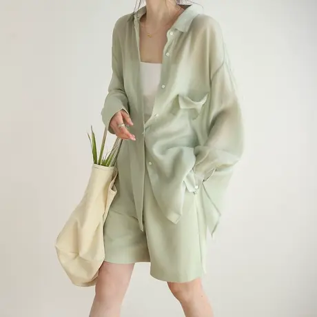 2023夏季新款长袖天丝轻薄防晒衫女休闲防晒衬衫女衬衣设计感小众商品大图