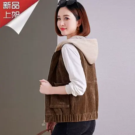 恋上17号春秋女马夹2023新款潮春秋时尚中年妈妈连帽大码女装外穿图片