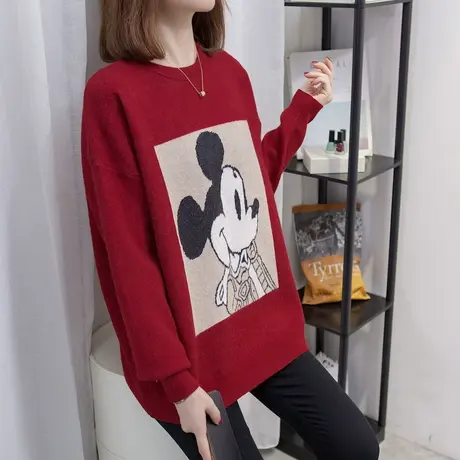 圆领毛衣女套头2023秋冬新款宽松外穿针织衫内搭打底衫加厚上衣潮商品大图