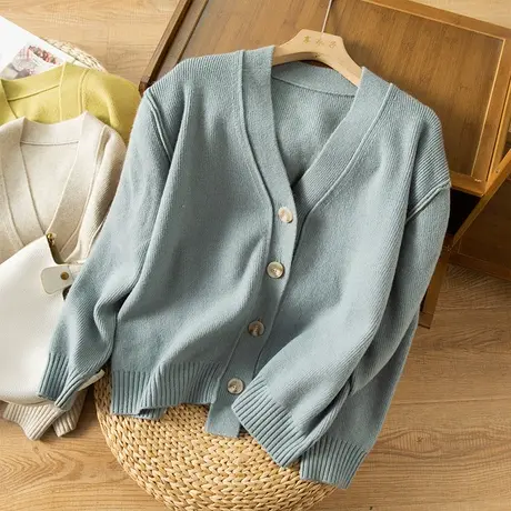 享永子针织开衫女春秋文艺复古毛衣外套百搭上衣宽松显瘦2023新款商品大图