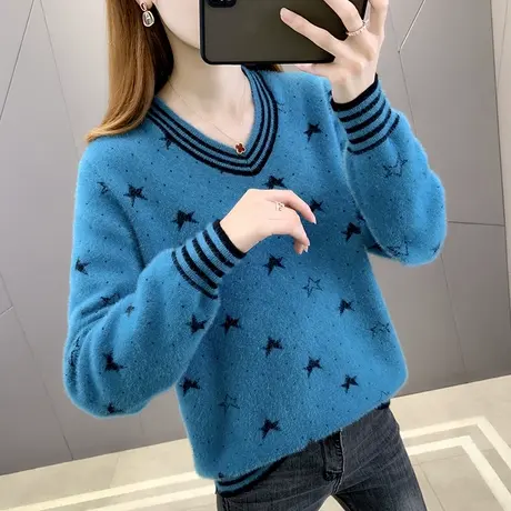 女士V领毛衣女2022年新款早春针织衫打底衫女春秋冬洋气春季上衣图片