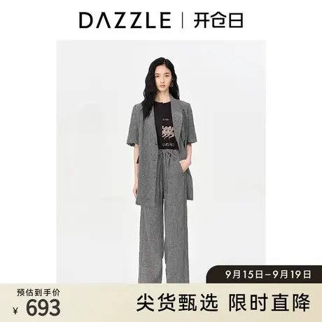 DAZZLE地素奥莱春季复古通勤格纹松紧腰宽松休闲阔腿裤长裤女图片