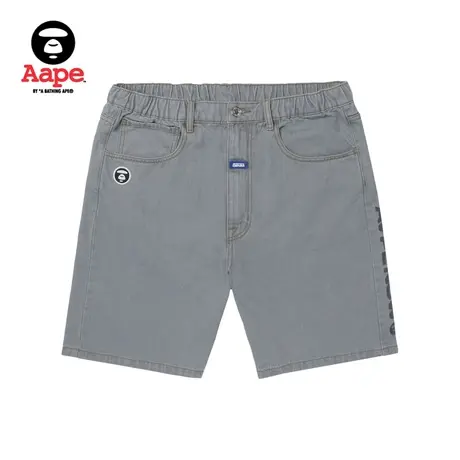 Aape旗舰店男装春夏刺绣猿颜徽章印花图案休闲牛仔短裤A603XAK商品大图