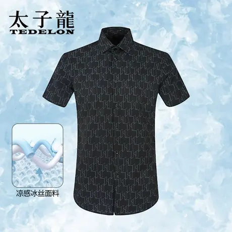 商场同款太子龙男冰丝短袖衬衫男士高端休闲印花衬衣薄款工装寸衣商品大图