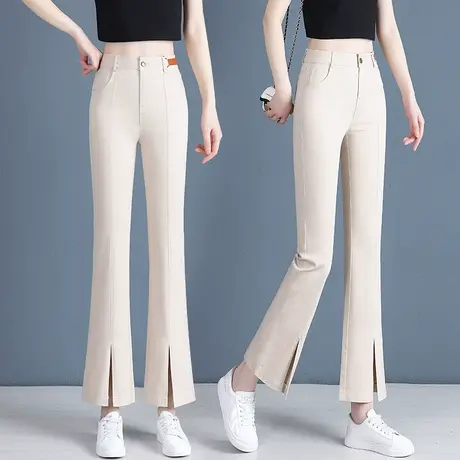 开叉微喇裤女2023新款夏季显瘦喇叭裤春秋大码宽松直筒九分休闲裤图片