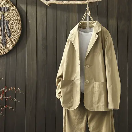 枫谜2020年春装新款文艺简约韩版纯棉小西装外套女宽松休闲上衣图片