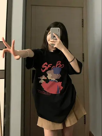 重磅纯棉短袖T恤女2023新款夏季宽松小个子美式复古上衣半袖ins潮图片