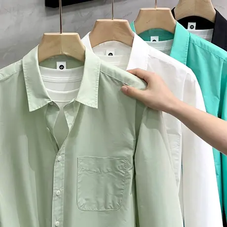 工装衬衫男长袖春秋新款高级感男装衬衣外套男士商务上衣夏季薄款商品大图