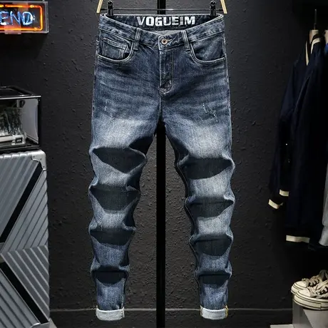 春秋季高端做旧水洗美式休闲复古牛仔裤男潮牌小直筒韩版潮流百搭商品大图