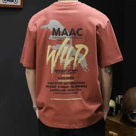 重磅短袖t恤男士宽松大码男装潮牌夏季2023新款纯棉美式印花体恤商品大图