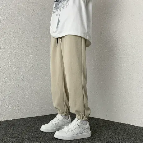 灯芯绒男裤秋季潮牌潮流春秋运动宽松束脚卫裤男生卡其色休闲裤子商品大图