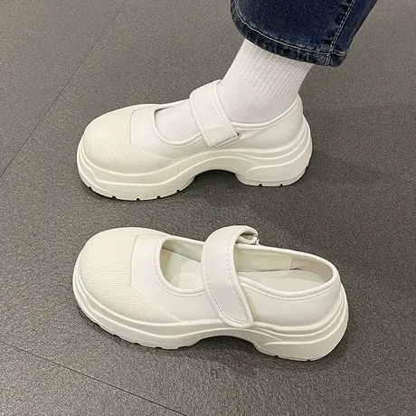 法式复古2023新款松糕底小白鞋甜酷超厚底魔术贴帆布玛丽珍单鞋女商品大图