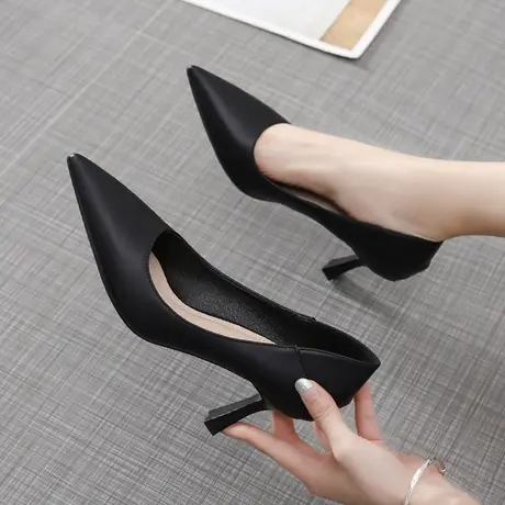 黑色高跟鞋女细跟2023春季新款法式少女百搭性感职业网红尖头单鞋图片