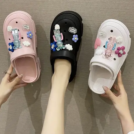 洞洞鞋凉鞋女2023新款夏季外穿可爱花朵暴力熊厚底防滑包头凉拖鞋商品大图