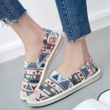 2020春夏百搭平底乐福布鞋女渔夫鞋帆布鞋女学生韩版一脚蹬懒人鞋商品大图