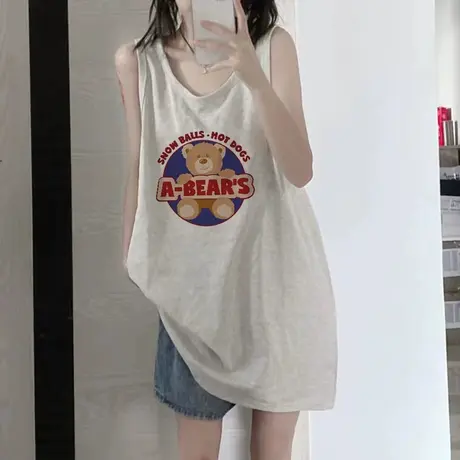纯棉吊带坎肩背心无袖t恤女夏季设计感小众外穿宽松港风挂脖上衣商品大图