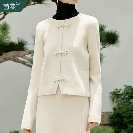 茵曼新中式国风盘扣毛衣外套女2023年冬季新款设计感长袖短款上衣图片