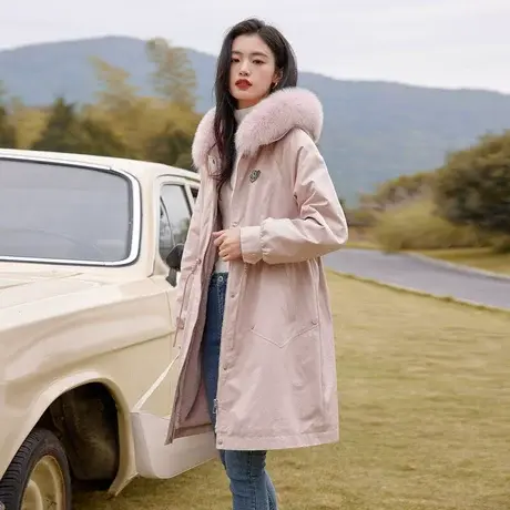 时尚气质狐狸毛领皮草派克2022年冬季新款女士温柔显瘦中长款外套图片