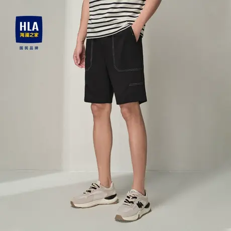 HLA/海澜之家宽松休闲中裤2024春夏新款微弹中腰五分裤男商品大图