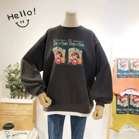 2019秋韩国东大门ulzzang卡通休闲原宿风假两件卫衣宽松BF潮减龄商品大图