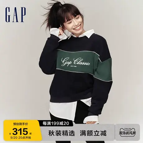 Gap女装秋季2023新款LOGO碳素软磨抓绒卫衣756429运动休闲上衣图片