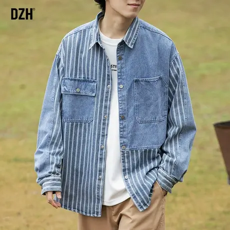 男士条纹牛仔衬衫男长袖休闲衬衣高级感薄款外套春秋休闲上衣春装商品大图