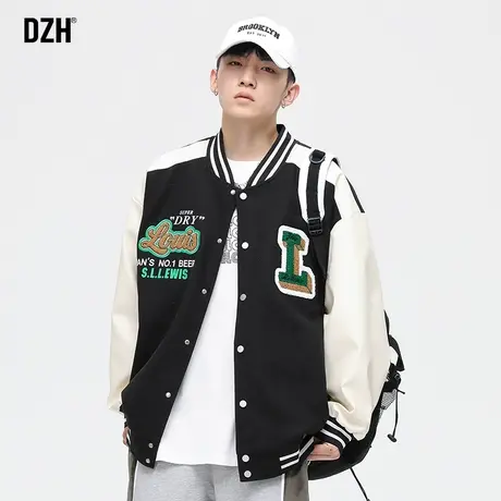 男士毛巾绣棒球服男秋季美式复古拼接夹克外套潮牌休闲运动风上衣商品大图