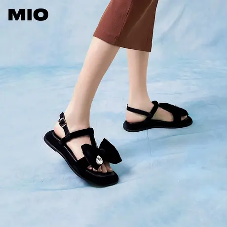 【徐璐同款】MIO米奥夏季纯色中跟凉鞋水滴钻饰蝴蝶结凉鞋女鞋商品大图