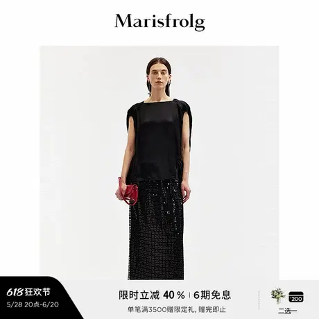 【轻礼系列】玛丝菲尔夏季时尚气质捏褶收腰黑色上衣女图片
