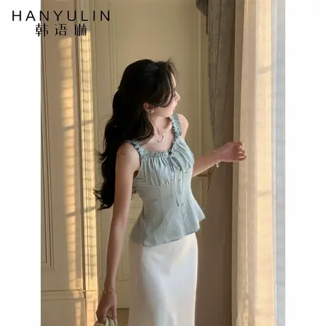 韩语琳 薄荷绿带胸垫吊带背心女内搭2025新款夏收腰显瘦无袖上衣图片