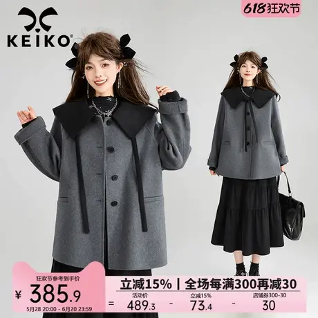 KEIKO 格雷系灰色双面羊毛呢外套女秋冬气质100%绵羊毛短款大衣商品大图