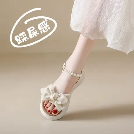 踩屎感仙女风真皮凉鞋女2025夏季新款配裙子百搭少女罗马凉拖平底图片