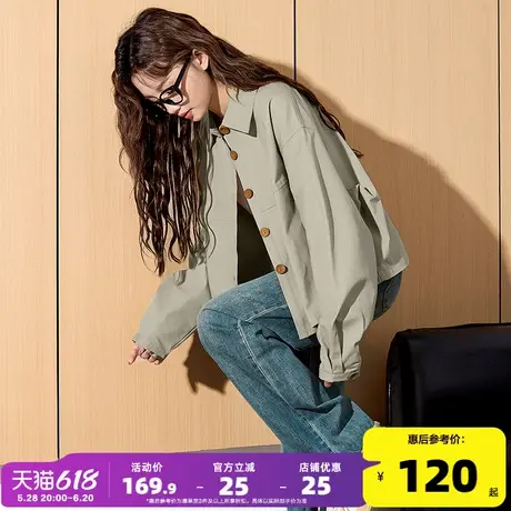 唐狮2025春秋新款工装衬衫女百搭短外套复古长袖衬衣宽松短款上衣图片