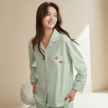 秋鹿【超柔软】睡衣女春秋季纯棉翻领开衫印花长袖长裤家居服套装商品大图