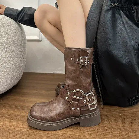 法式复古短筒靴女2025新款秋季英伦风气质百搭马丁靴厚底高级靴子商品大图